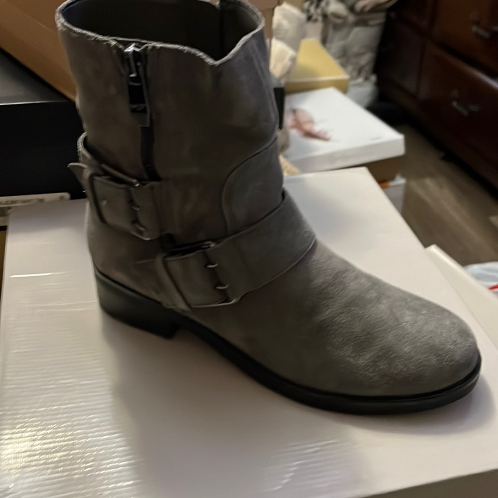 Beautiful pre-loved grey suede bootie